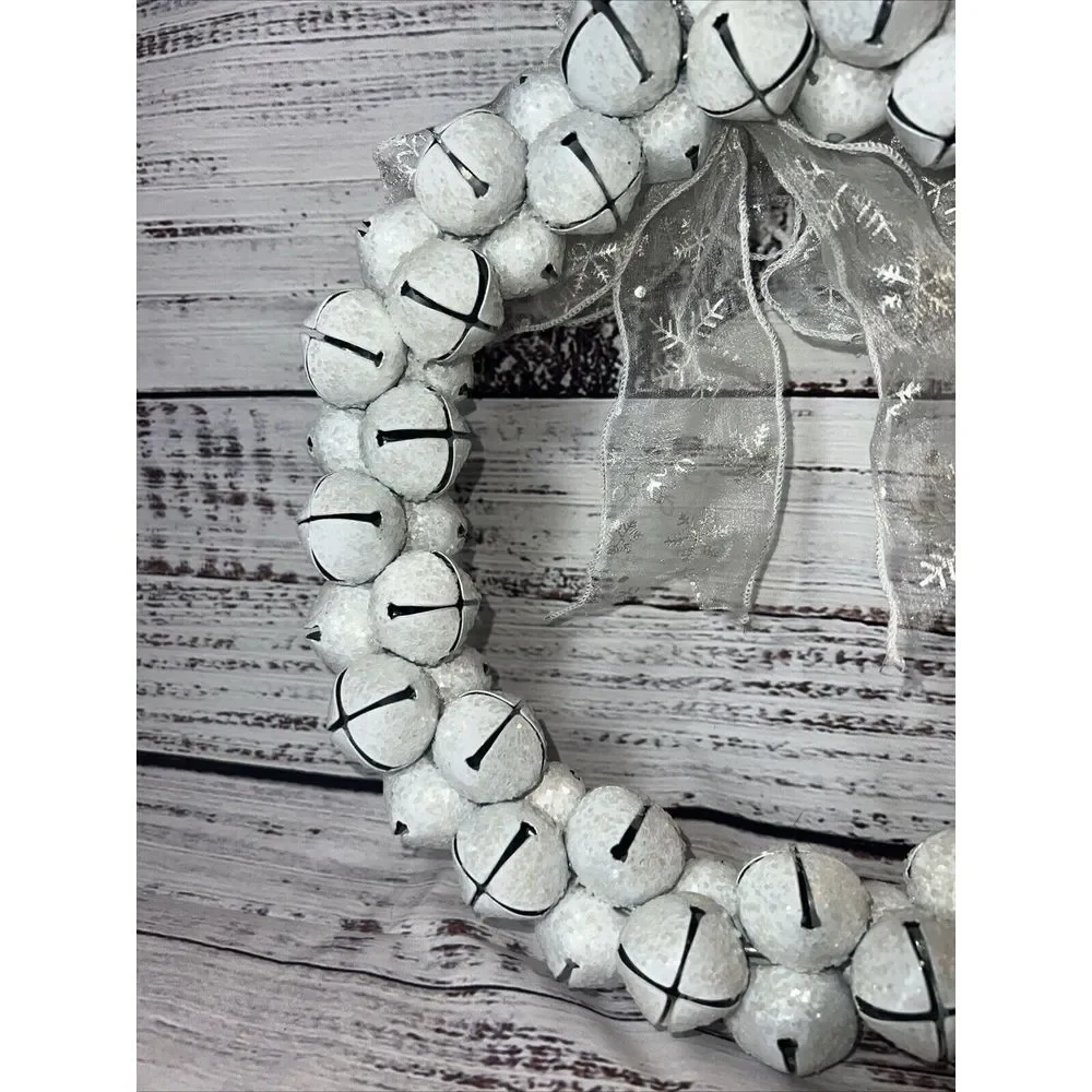 Christmas Holiday Sleigh Bell‎ White Iridescent Wreath 12